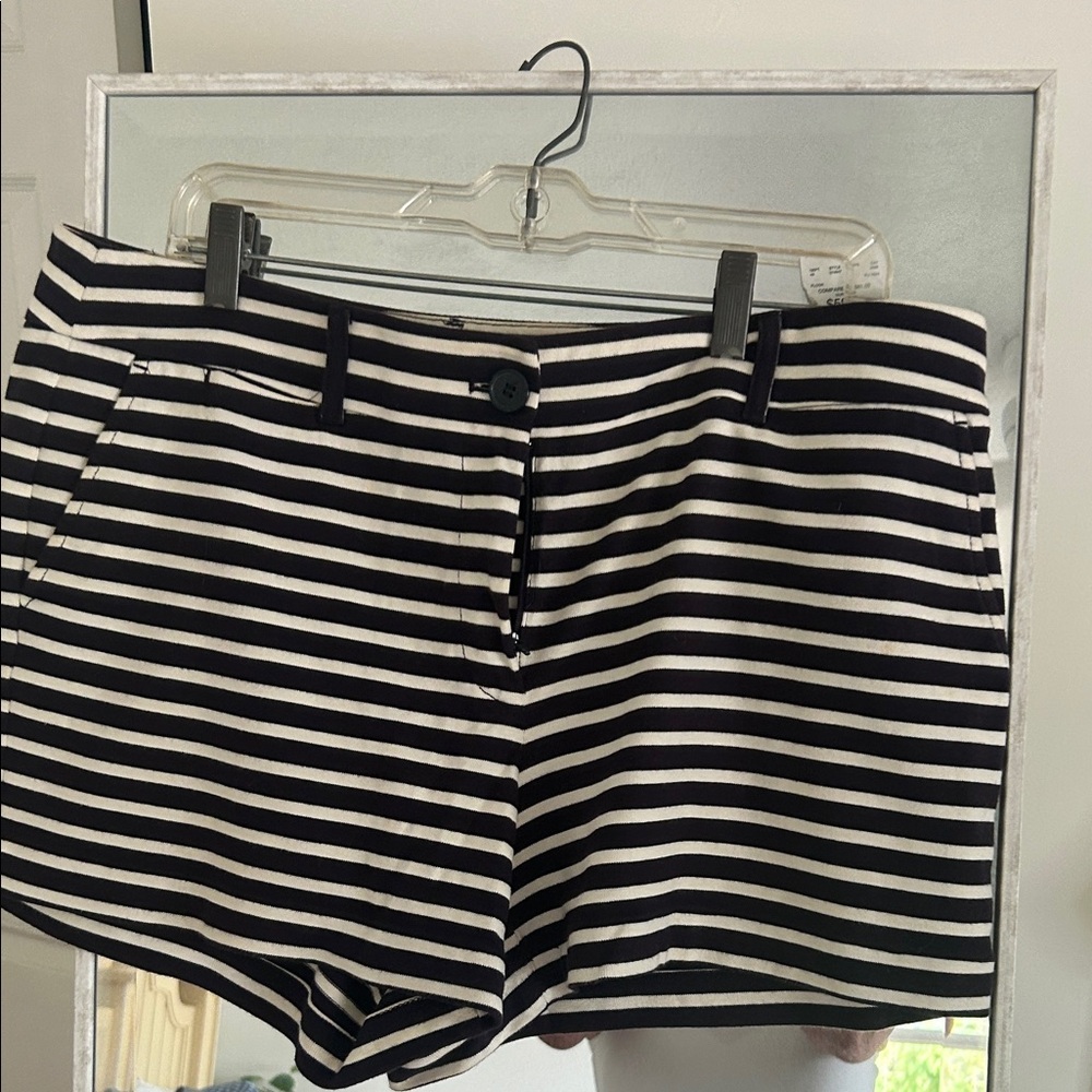 LOFT Black and White Striped High-Waist Shorts